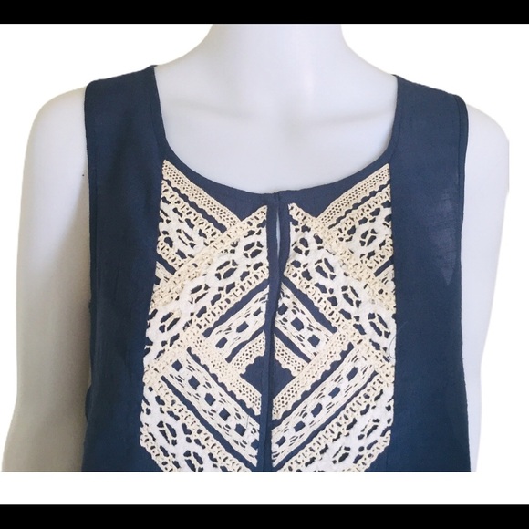 SPENSE (Nordstrom) Boho Crochet Sleeveless Blouse Denim Blue Size Medium - Picture 6 of 14